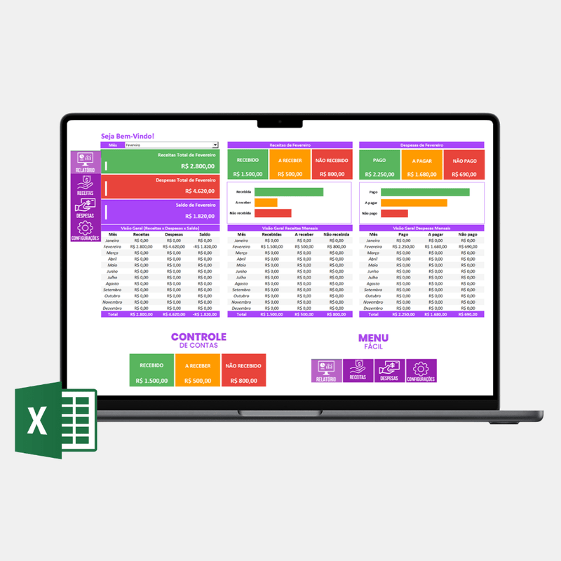 Planilha Excel de Controle Financeiro: Contas a Pagar, Receber e Pendentes | Receitas, Despesas e Configurações - Start Planilhas