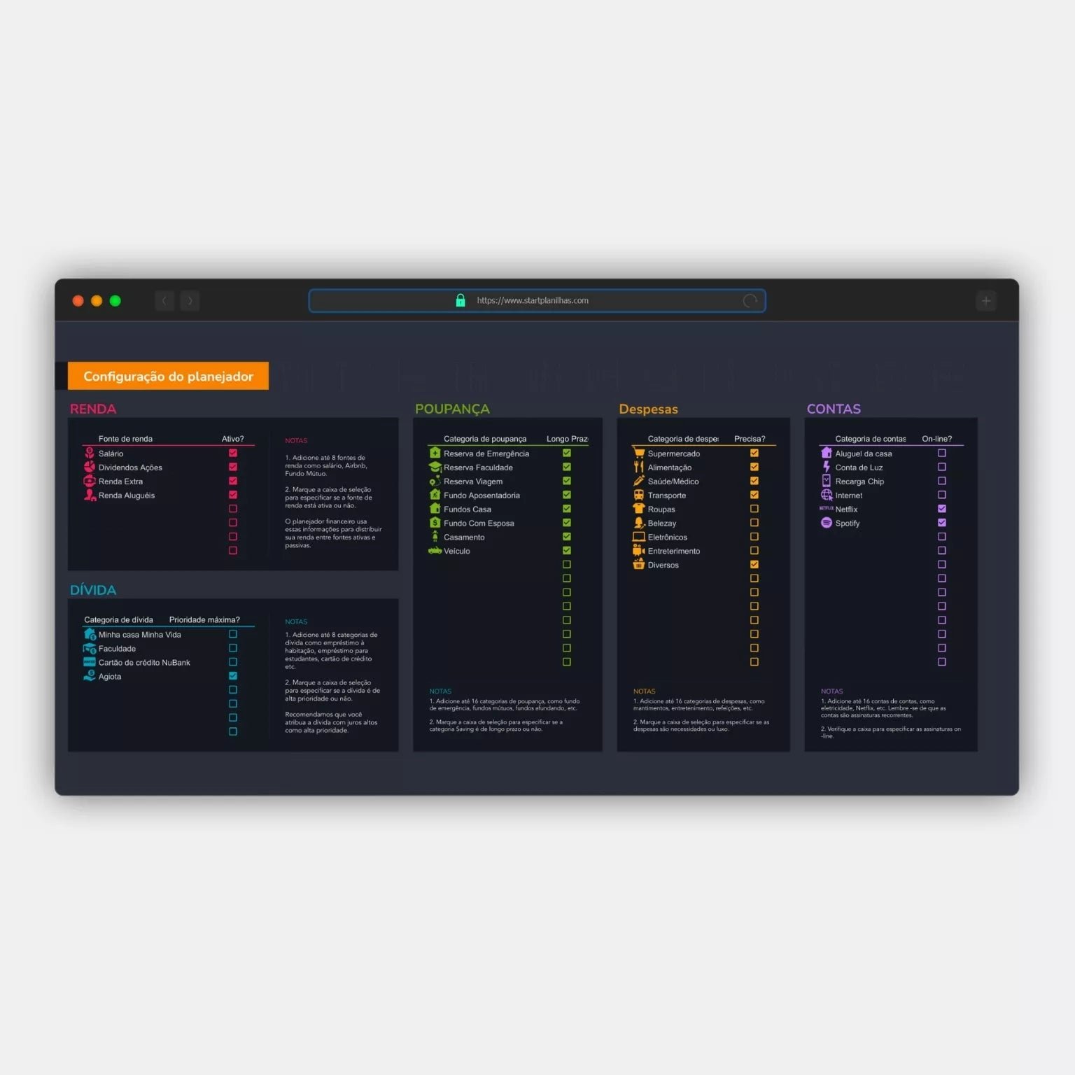 Planilha Orçamento pessoal Google Sheets - Imagem 5