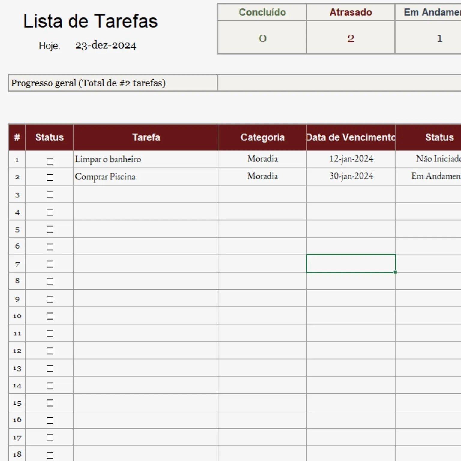 Planilha de Organização de Tarefas - Imagem 2
