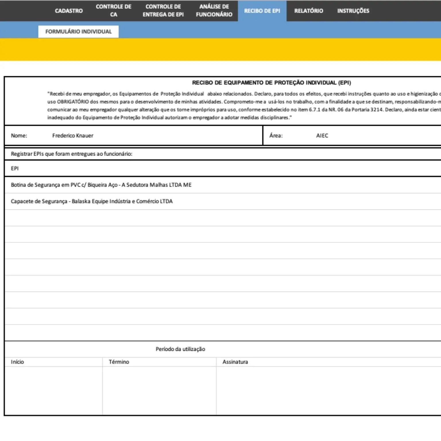 Planilha de Controle de EPIs - Imagem 5